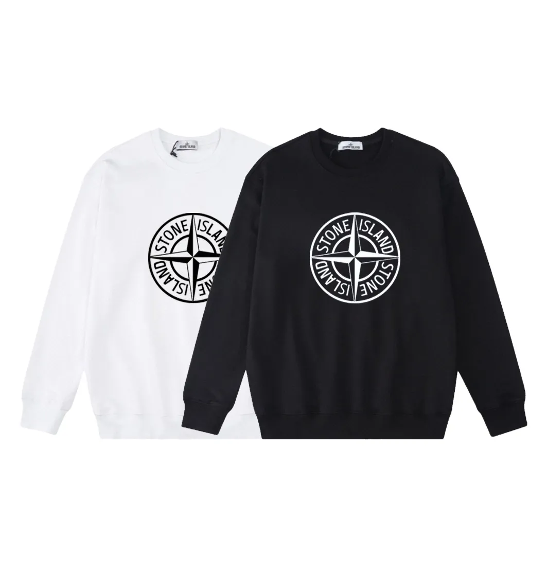 W819#P160💰 Stone Island classic compass logo printed round neck long-sleeved sweatshirt! Versatile base round neck sweatshirt for couples! Simple armband design, customized 1*1 thread (fine texture), 380g double-strand large terry fabric, very good quality, foreign trade craftsmanship, respect the original version! The threads at the cuffs and hem are all original bartacks! The time-consuming and material consumption distinguishes the ordinary version on the market! Tops worn by celebrities from all walks of life on INS, can be matched with couple styles!  Color: Black White Size: M-XXL